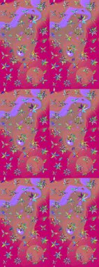 Raster illüstrasyonundaki çiçek desenli çizim. Raster illüstrasyonu. Güzel kumaş deseni. Pembe renklerde.