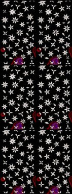 Siyah renkli çiçekler. Hediye ambalaj kağıdı, tebrik kartları, posterler ve pankart tasarımı. Raster düz çiçek çizim deseni.