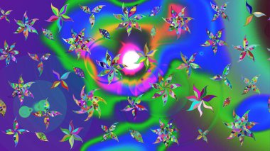 Raster illüstrasyonu. Mavi renkli çiçekler. Tropikal çizim çiçek deseni.