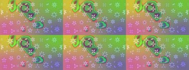 Raster illüstrasyonundaki çiçek desenli çizim. Yeşil renkli çiçekler. Renkli Bahar Teması eskiz kalıbı. Düz Çiçek Elementleri Tasarımı.