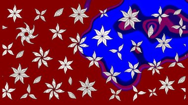 Manzaralı çiçek deseni. Üst manzara, yumuşak kırmızı renk tarzı. Sevgililer günü ve tebrik kartı konsepti için şık bir davetiye. Çiçek kompozisyonu, el boyası, hassas şablon..