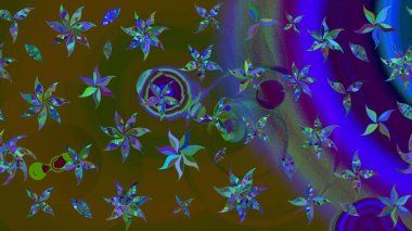 Raster çiçek desenli çiçek deseni, yapraklar, dekoratif elementler, sıçrama, lekeler, el çizimi kontur çizgileri ve Doodle çizim stili, grafik raster çizim çizimi.