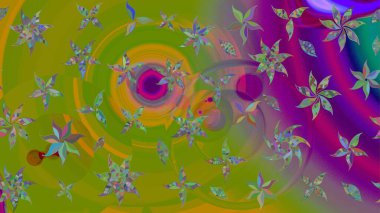 Raster çiçek desenli çiçek deseni, yapraklar, dekoratif elementler, sıçrama, lekeler, el çizimi kontur çizgileri ve Doodle çizim stili, grafik raster çizim çizimi.