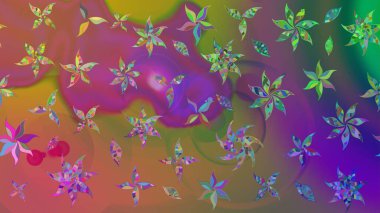 Raster illüstrasyonundaki çiçek desenli çizim. Renkli Bahar Teması eskiz kalıbı. Güzel kumaş deseni. Düz Çiçek Elementleri Tasarımı.