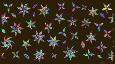 Raster illüstrasyonu. Kahverengi renkli çiçekler. Asya tekstil tarzında. Çiçek desenli çizim. Raster illüstrasyonu.