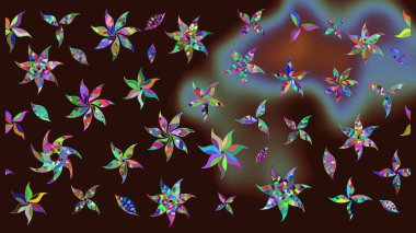 Renkli Yaz Temalı eskiz kalıbı. Kahverengi renkli çiçekler. Çiçekli eskiz çizimi. Düz Çiçek Elementleri Tasarımı.