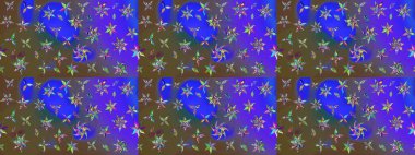 Çiçek desenli çizim. Raster illüstrasyonu. Asya tekstil tarzında. Mor renkli çiçekler. Renkli Bahar Teması eskiz kalıbı. Düz Çiçek Elementleri Tasarımı.