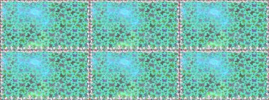 Kusursuz. Mavi ve yeşil kelebekler. Egzotik hayvanlar. Kumaş, kağıt, ambalaj kâğıdı ve duvar kağıdı tasarımı için harika bir arka plan. Raster illüstrasyonu.