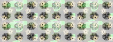 Kına dövmeli süs çiçekleri, altın çıkartmalar, mehndi ve yoga tasarımı, kartlar ve parmak izleri. Gri, yeşil ve nötr renklerde desen. Raster Golden Mehndi eskiz kalıbı.