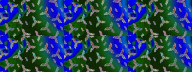 Mavi, yeşil ve gri renkli kar taneleri. Raster illüstrasyonu. Kar tanesi raster deseni. Renkli arka planda izole tatlı kar taneleri.