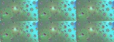 Düz Çiçek Elementleri Tasarımı. Yeşil renkli çiçekler. Raster illüstrasyonundaki çiçek desenli çizim. Renkli Bahar Teması çizim şablonu.