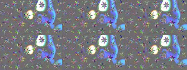 Gri renkli çiçekler. Raster illüstrasyonu. Raster illüstrasyonu. Çiçek desenli çizim. Asya tekstil tarzında.