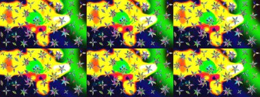 Güzel kumaş deseni. Renkli Bahar Teması eskiz kalıbı. Raster illüstrasyonundaki çiçek desenli çizim. Düz Çiçek Elementleri Tasarımı.