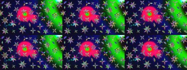 Renkli desenli eskiz deseni, gri çiçekler ve dekoratif elementlerle. Eski usul. Raster illüstrasyonu. Kumaş, tekstil, duvar kağıdı baskısı için. Taslak arkaplan.