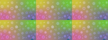 Düz Çiçek Elementleri Tasarımı. Renkli Bahar Teması eskiz kalıbı. Çiçek deseni. Raster çizimi. Güzel kumaş deseni..