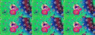 Raster illüstrasyonu. Asya tekstil tarzında. Çiçek desenli çizim. Düz Çiçek Elementleri Tasarımı. Güzel kumaş deseni. Renkli Bahar Teması çizim şablonu.