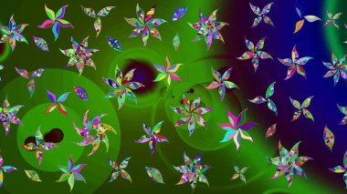 Güzel kumaş deseni. Raster suluboya deseni, narin çiçekler, yeşil çiçekler, tebrik kartı şablonu..