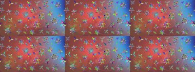 Çiçek ve yapraklı karalama şeklinde Raster çiçek deseni. Raster illüstrasyonu. Yumuşak, bahar çiçekleri kahverengi renklerde.