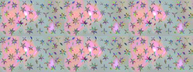 Küçük renkli çiçekler. Küçük çiçekte güzel bir desen. Robot resim. Moda baskıları için zarif bir şablon. Motley illüstrasyonu. Çiçekli yaz çiçekleri.