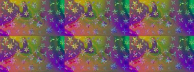 Renkli Bahar Teması eskiz kalıbı. Düz Çiçek Elementleri Tasarımı. Sevimli çiçek raster deseni. Yeşil renkte çiçekler.