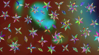 Raster çiçekleri klasik tarzda çizilmiş. Raster illüstrasyonu. Kahverengi renklerde bahar çiçekleri. Çiçekli yumuşak çizim deseni.