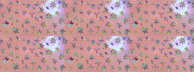 Güzel kumaş deseni. Doodle çiçekler ve dalları, otlar ve çiçekler. Raster Illustration. El çizilmiş.