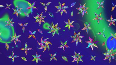 Dallı bahar çiçekleriyle desen, mavi renklerle çiçek siluetiyle desen. Raster deseni.