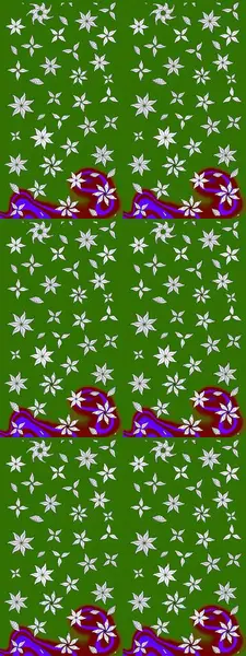 Çok yeşil zarif küçük çiçekler ve yeşil renkli komik böcekler, raster desen, illüstrasyon.