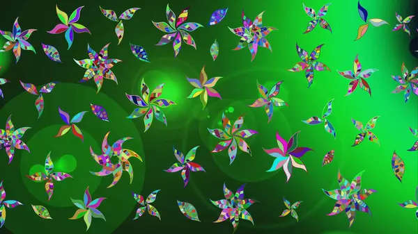 Yeşil renkte şirin çiçekler. Moda baskısı, albüm, ambalaj kağıdı ve duvar kağıdı için zarif dekoratif süslemeler. Küçük çiçekli basit bir çiçek çizimi. Raster illüstrasyonu.