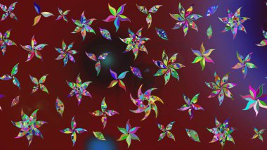 Raster illüstrasyonundaki çiçek desenli çizim. Kırmızı renkte çiçekler.