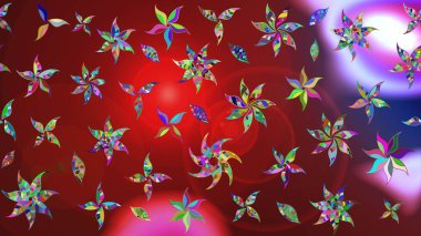 Parlak renkli çiçekli ve kırmızı yapraklı harika bir çiçek deseni. Halk tarzı. Moda baskıları için zarif bir şablon. Modern çiçek arkaplanı.