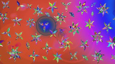 Halk tarzı. Parlak renkli çiçekleri ve pembe renkli yaprakları olan harika bir çiçek deseni. Moda baskıları için zarif bir şablon. Modern çiçek arkaplanı.