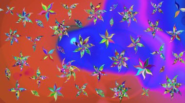 Renkli Bahar Teması eskiz kalıbı. Düz Çiçek Elementleri Tasarımı. Parlak arkaplan eskiz desenli çiçekli fantezi tasarımı.