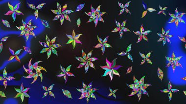 Yapraklı çiçekler ve kır renkli papatya çiçekleri. Raster - stok. Taslak arkaplan deseni.