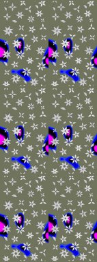 Çiçekli karalama şeklinde Raster çiçek deseni. Nazik, sevimli çiçek arkaplanı. Yeşil renkte çiçekler.