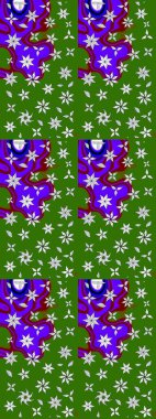 Şirin çiçekli eskiz deseni ve yeşil renkli yapraklar, suluboya çiçek deseni, duvar kağıdı, kart veya kumaş için fayanslı. Raster illüstrasyonu.