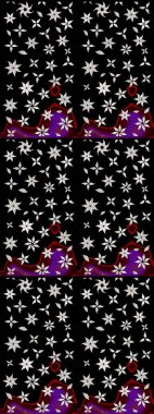 Parlak renkli çiçekli ve siyah yapraklı harika bir çiçek deseni. Moda baskıları için zarif bir şablon. Modern çiçek arkaplanı. Halk stili.