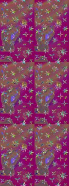 Elle çizilmiş çiçek desenli Raster çizimi. Tekstil, kumaş, ambalaj, hatıra defteri için hoş bir çiçek arkaplanı. Çocuksu tasarım. Mor arkaplanda.