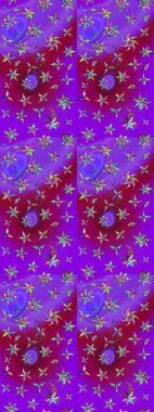 Raster illüstrasyonundaki çiçek desenli çizim. Mor renkli çiçekler. Renkli Bahar Teması eskiz kalıbı. Düz Çiçek Elementleri Tasarımı.