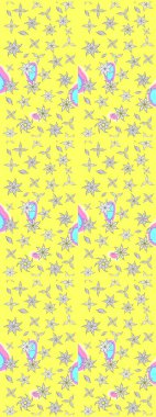 Sarı renkli etnik çiçekli zarif eskiz deseni. Raster Çiçek İllüstrasyon Şirin Tekstil.