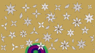 Şirin çiçekli, desenli, sarı renkli bir eskiz deseni. El çizimi çiçek çizimi deseni (fayans). Tekstil için suluboya çizim deseni.