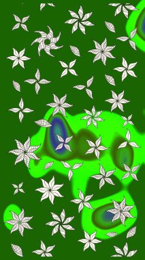 Yumuşak, yeşil renkli bahar çiçekleri. Yaprak ve çiçeklerin suluboya resimleri, yeşil renkte çizimler. Raster illüstrasyonu.