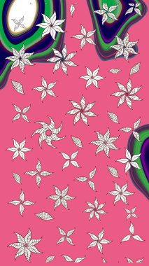 Çiçekli el çizimi çizimi deseni. Modern, pembe raster arka plan duvar kağıdı çizimi, klasik çizgili, desenli desenli çiçekler, çiçekli süsler..