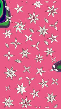 Çiçek desenli eskiz. Pembe renkli çiçekler. Tişört baskısı için çiçek boyama rasteriName.