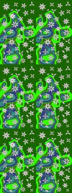 Çiçek ve yapraklı karalama şeklinde Raster çiçek deseni. Yumuşak, yeşil renkli bahar çiçekleri. Raster illüstrasyonu.