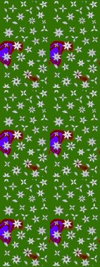 Yeşil renkli bitkilerden oluşan parlak çiçekli çizim deseni.