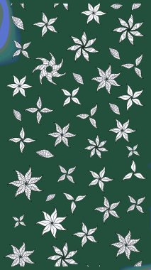 Raster illüstrasyonu. Suluboya çiçekli çiçek deseni. Yeşil renkli Asyalı tekstil.