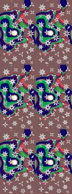 Eskiz arkaplan modeli. Yapraklı çiçekler ve kahverengi renkli papatya çiçekleri. Raster - stok.