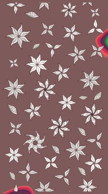 Raster illüstrasyonundaki çiçek desenli çizim. Suluboya tarzında kahverengi renkte çiçekler.