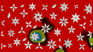 Çiçek desenli çizim. Raster illüstrasyonu. Kırmızı renkte Asyalı tekstil.